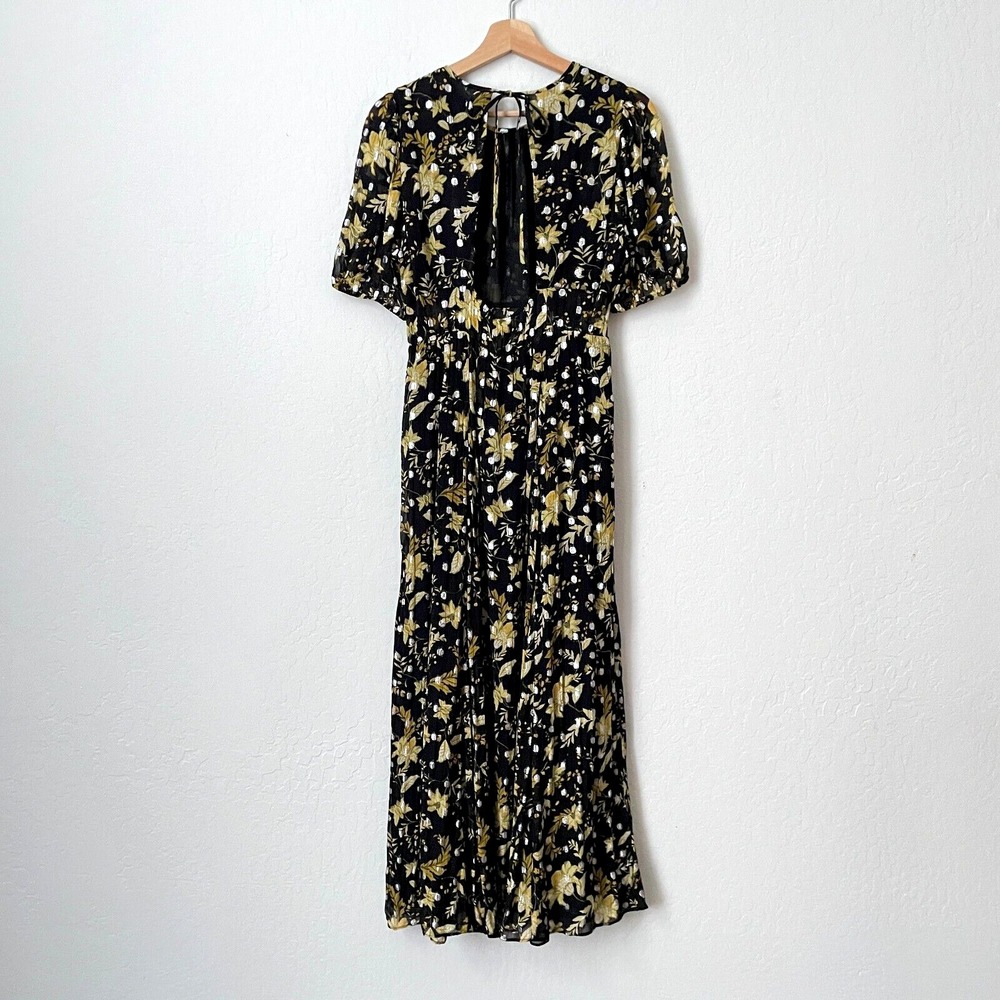 NWT $298 J.Crew Open-Back Metallic Clip-Dot Black Maxi Dress Golden Floral Sz 10 - Picture 8 of 16